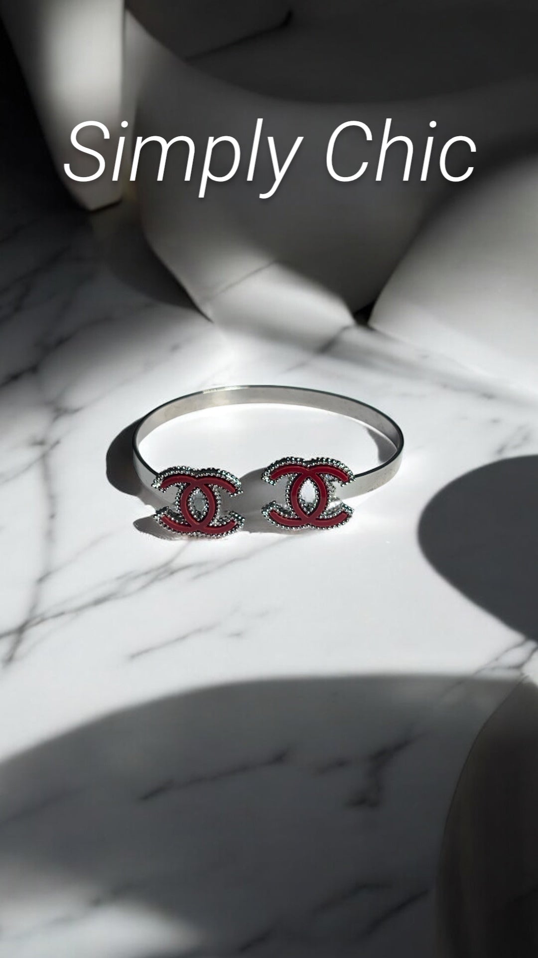 Silver and Red C C Fashion Bracelet