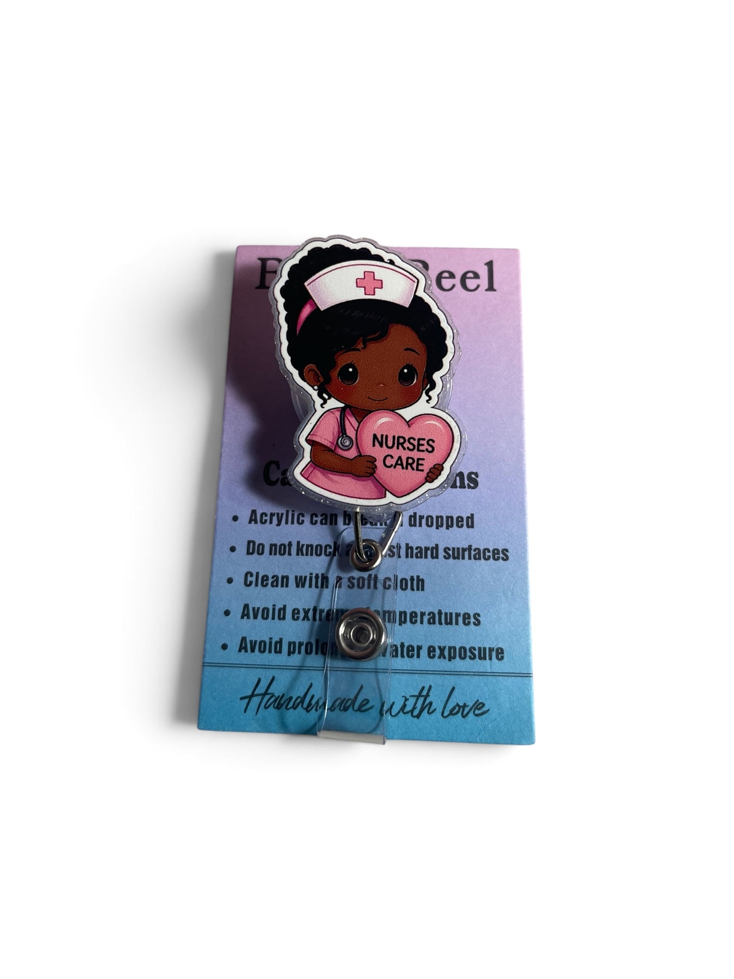 Black Nurse with Heart Badge Reel