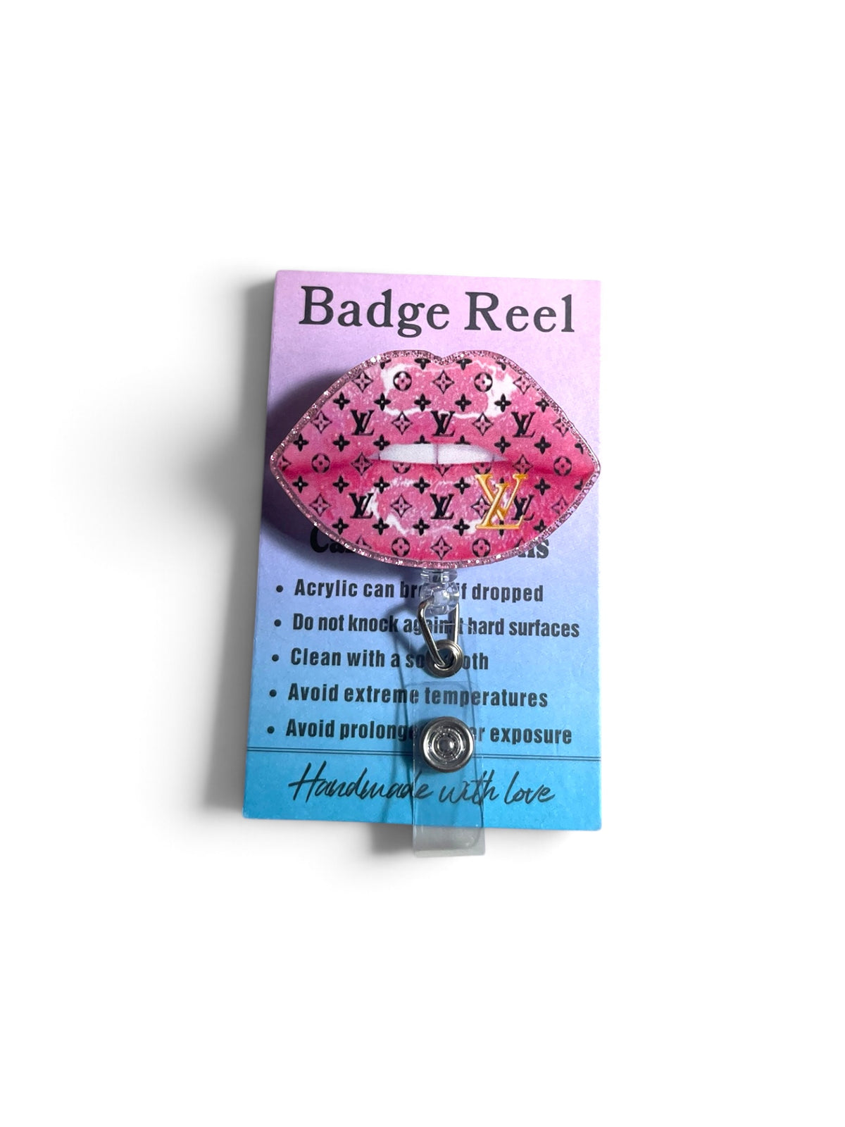 LV Pink Lips Badge Reel