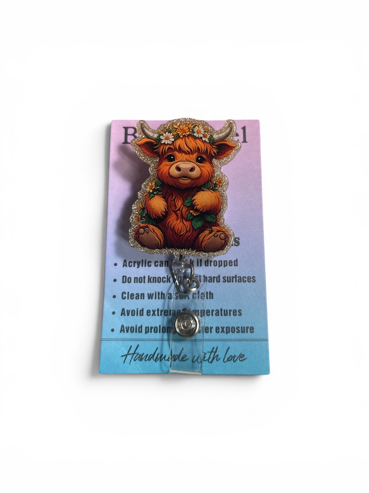 Brown Cow with Flowers Badge Reel