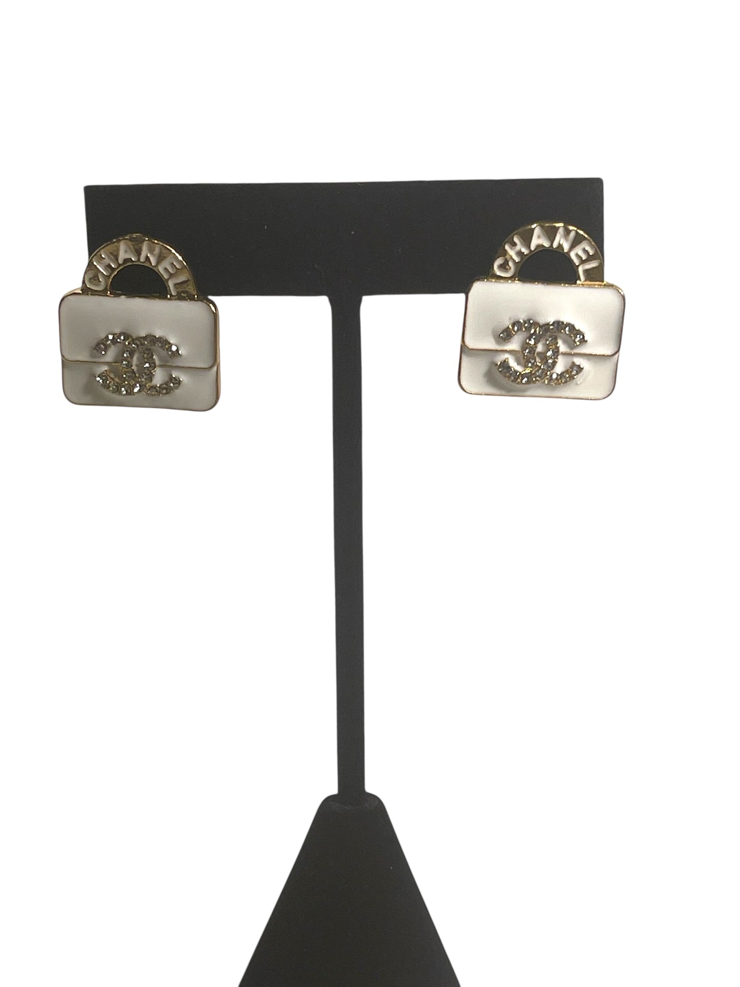 Chanel White and Gold Fashion Earrings