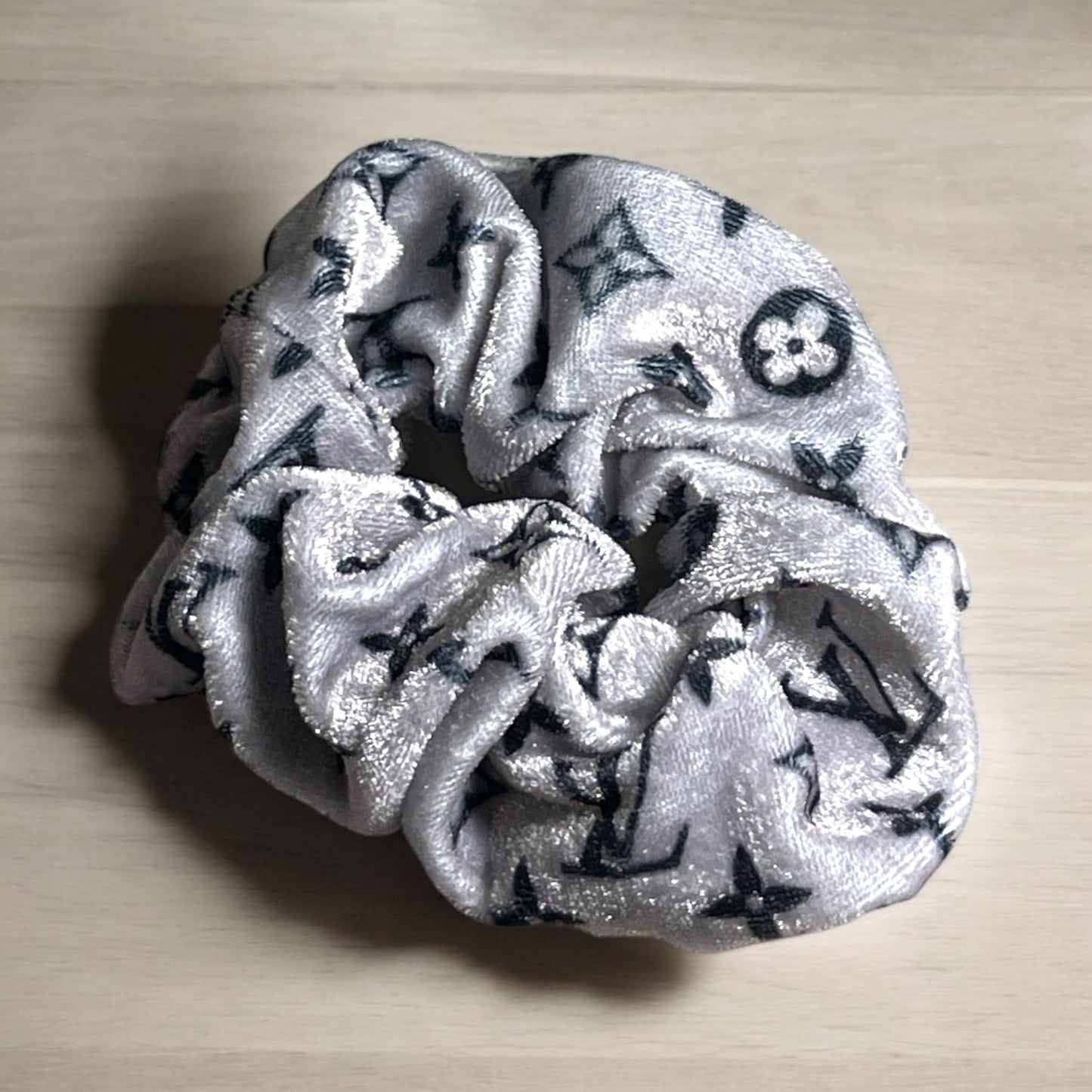 Gray and Black LV Fashion Fluffy Scrunchie
