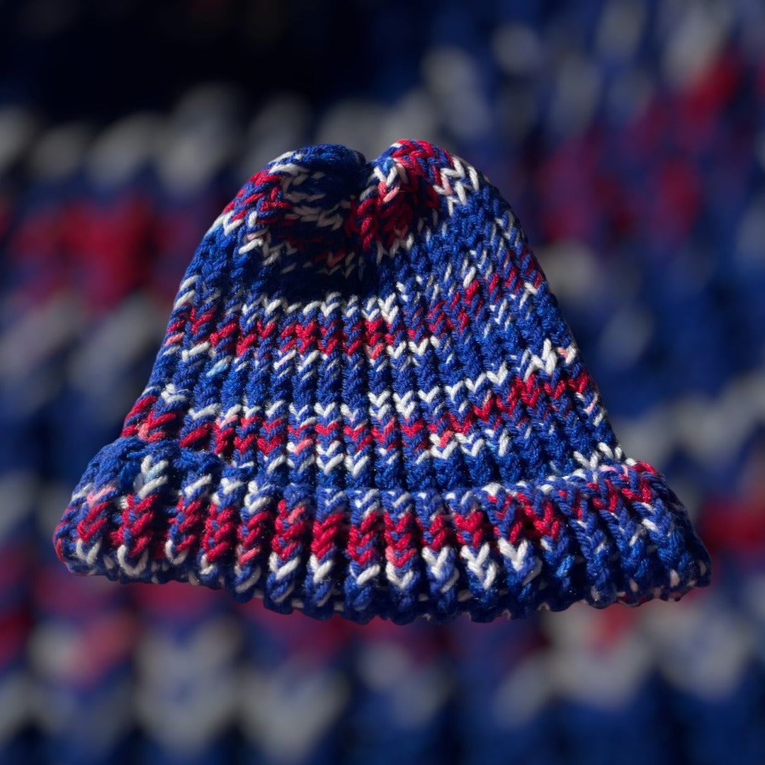Blue, Red and White Handmade Knitted Hat
