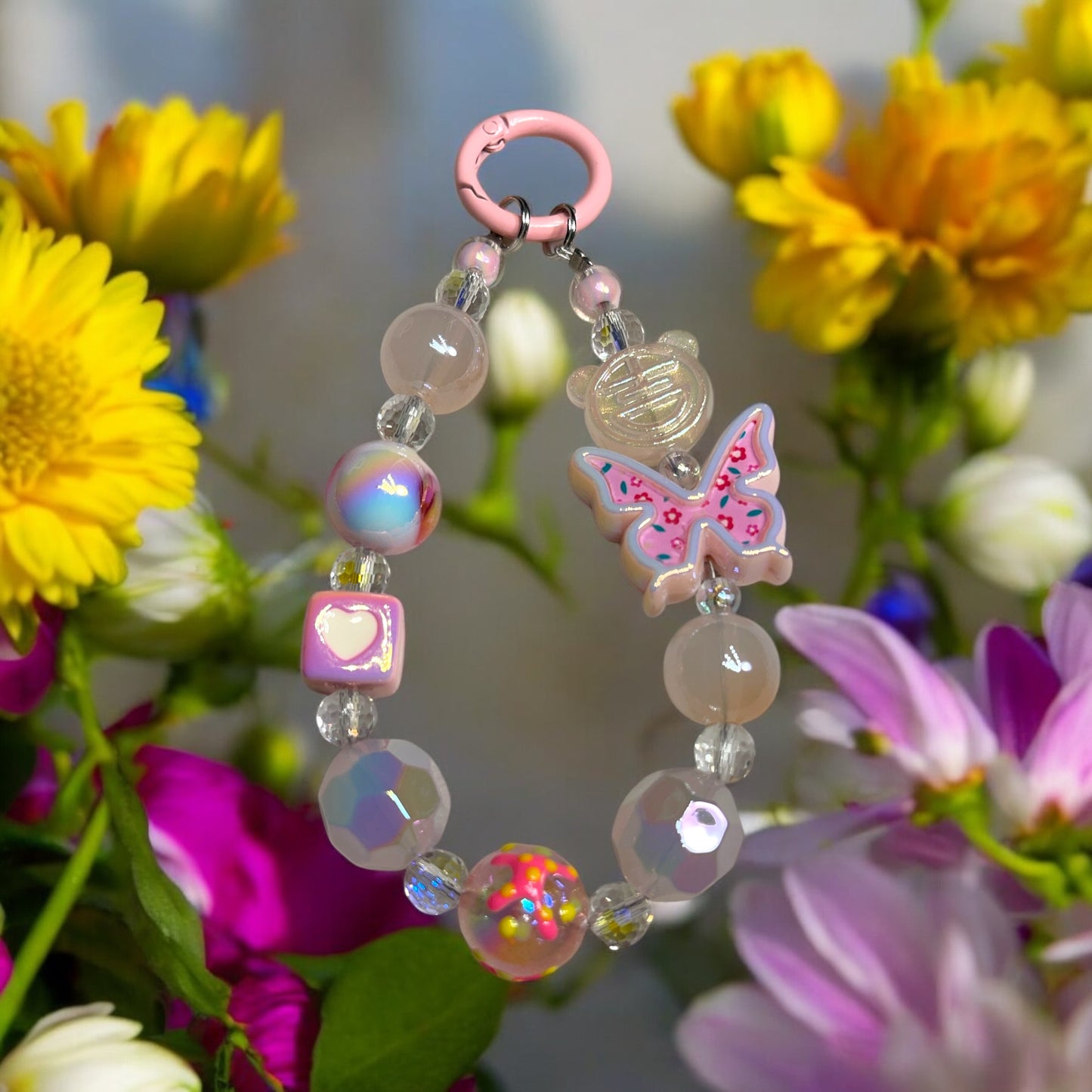 Butterfly Phone Chain with Pink Accents