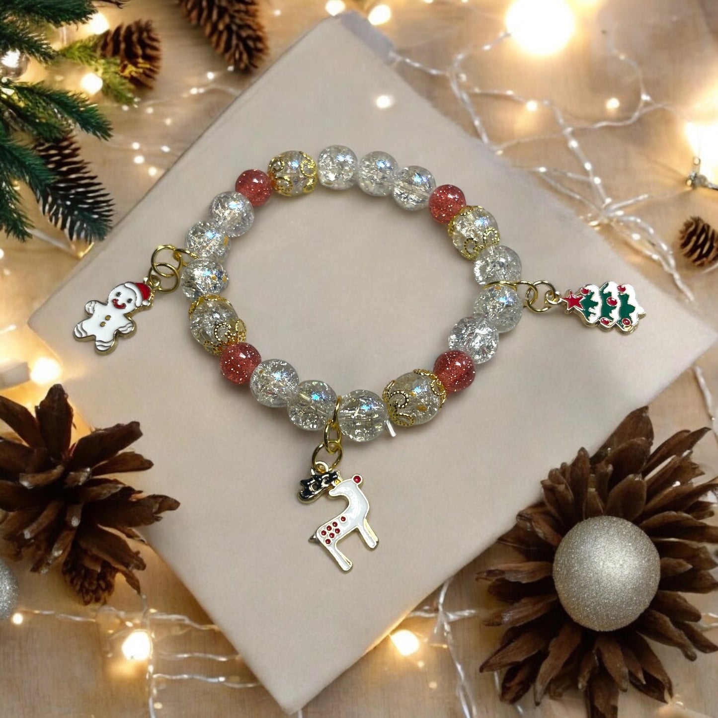 Christmas Bracelet with Reindeer, Christmas Tree and Gingerbread Man