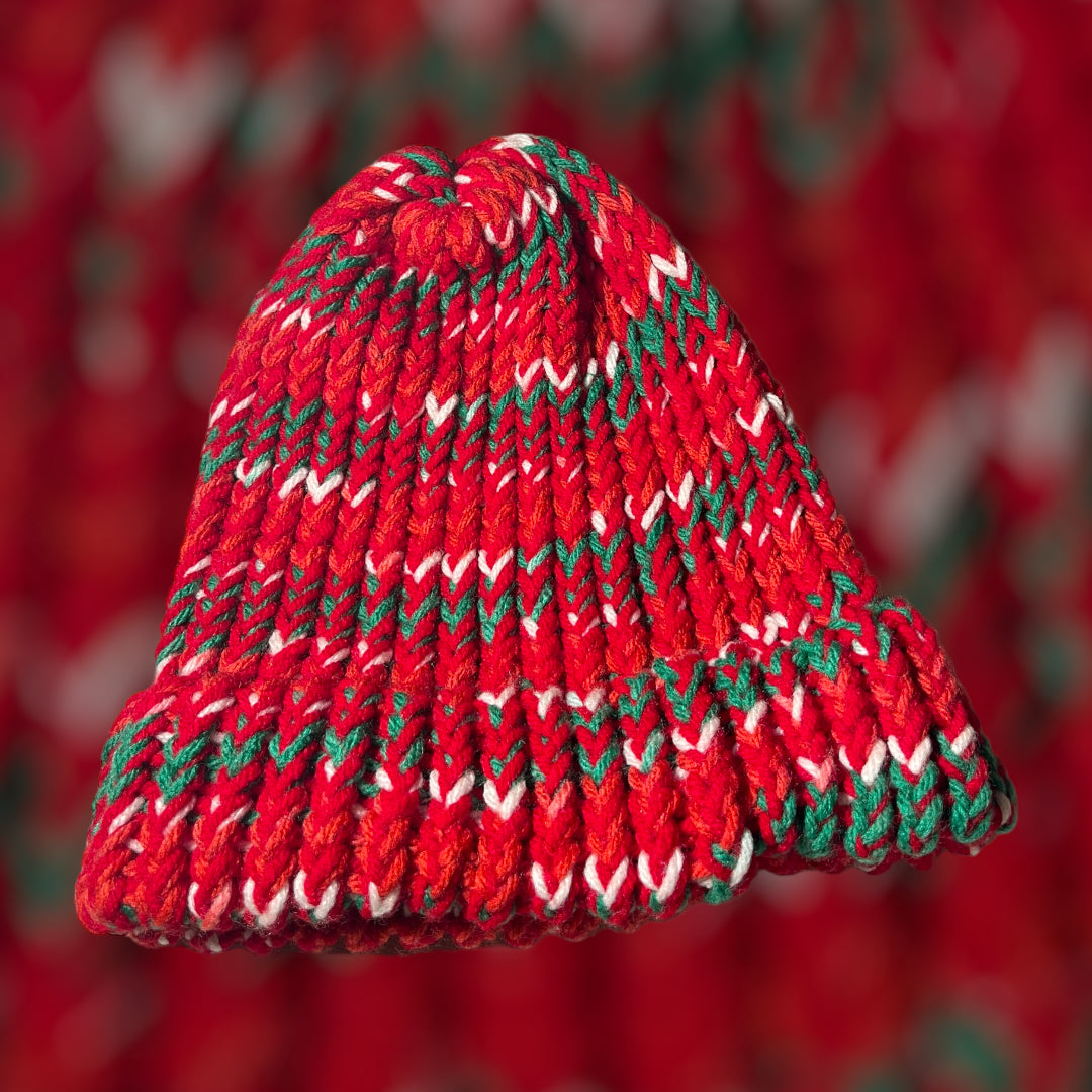 Red, White and Green Handmade Knitted Hat