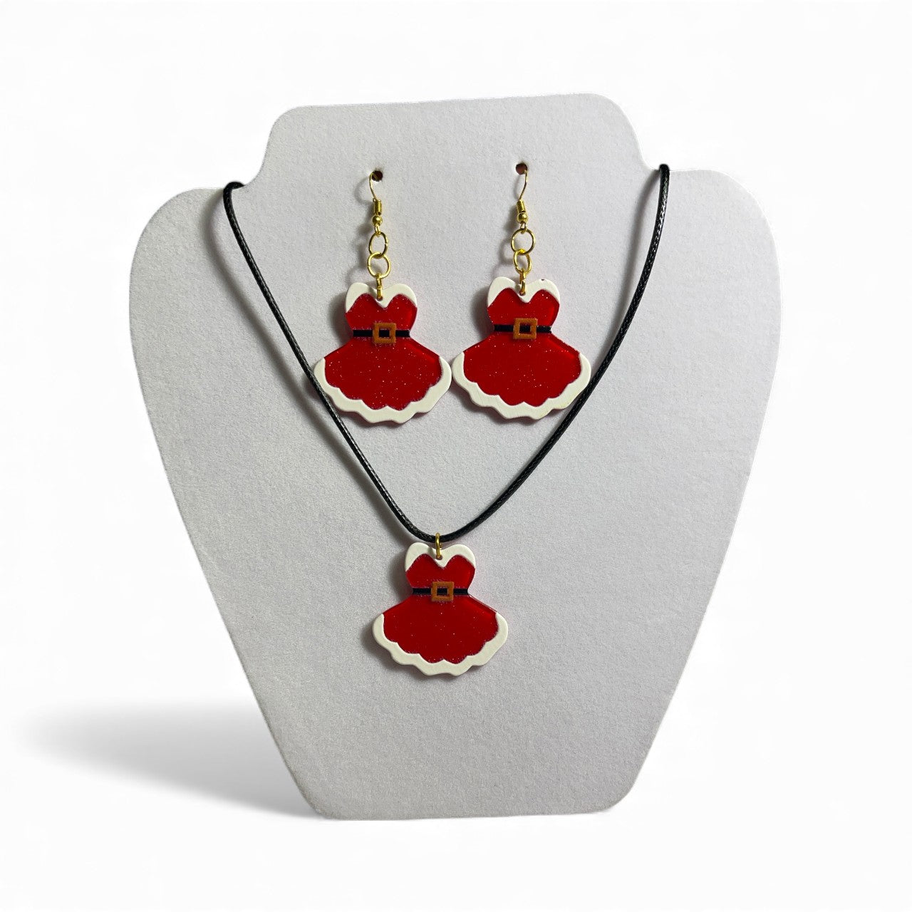 Christmas Dress Necklace and Earring Set (Gold)
