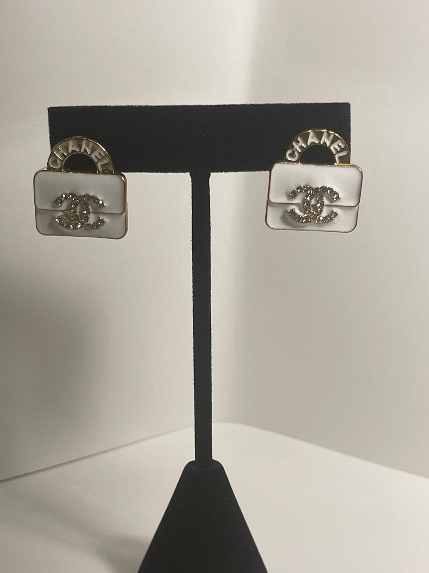 Chanel White and Gold Fashion Earrings