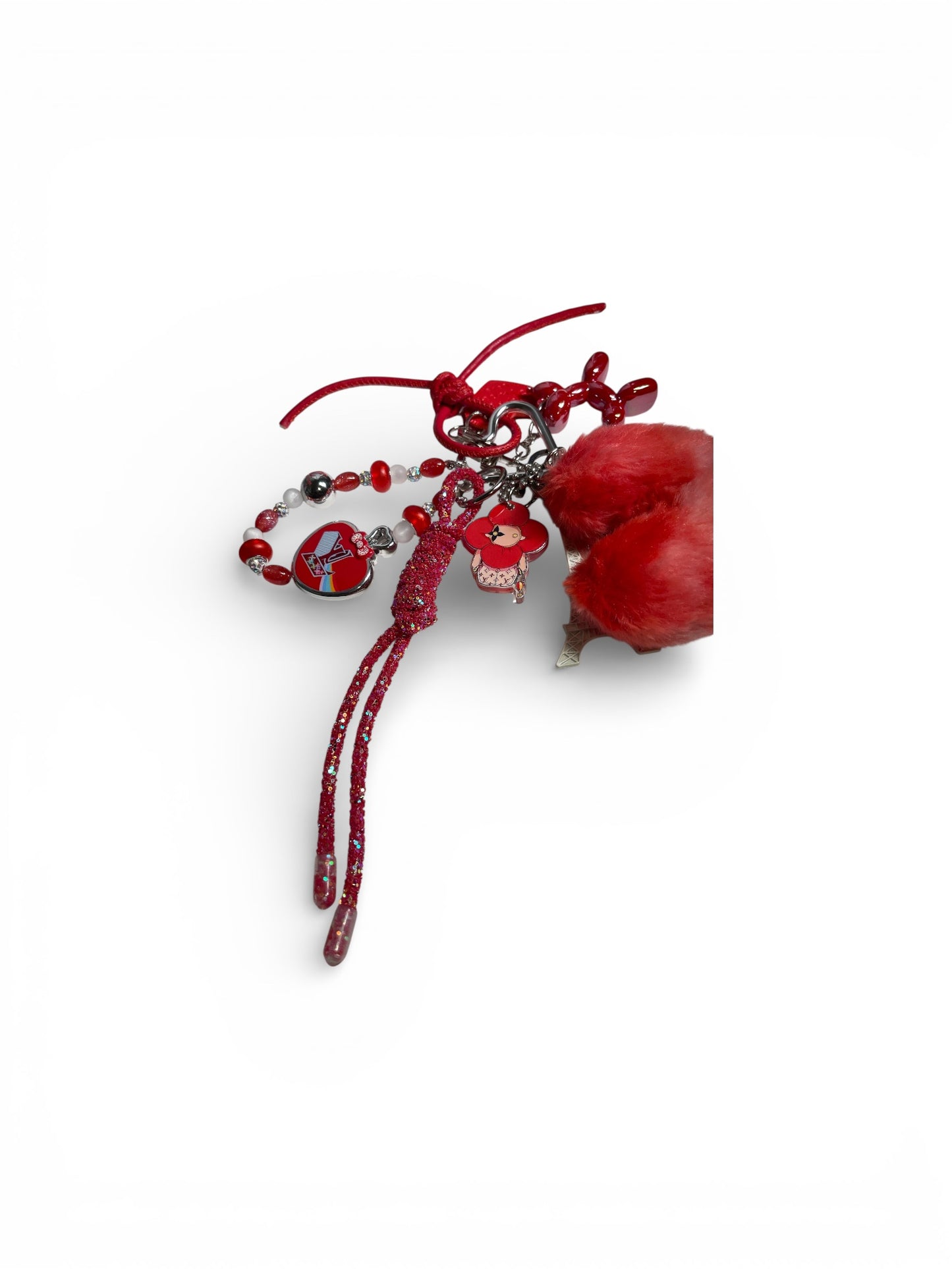 Red and White L V Bag Charm