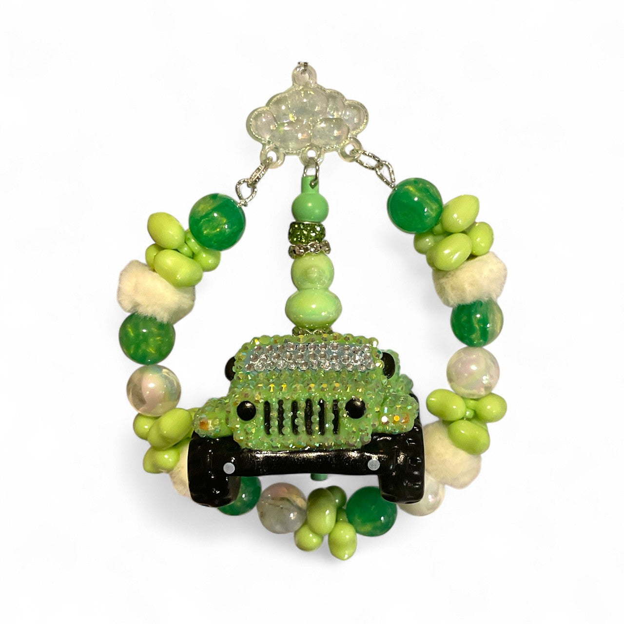 Hand Rhinestone Green and White Jeep Duck Hanger
