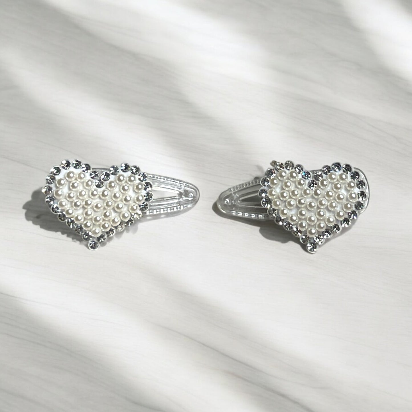 Heart Shaped Hair Clips with Pearls and Rhinestones