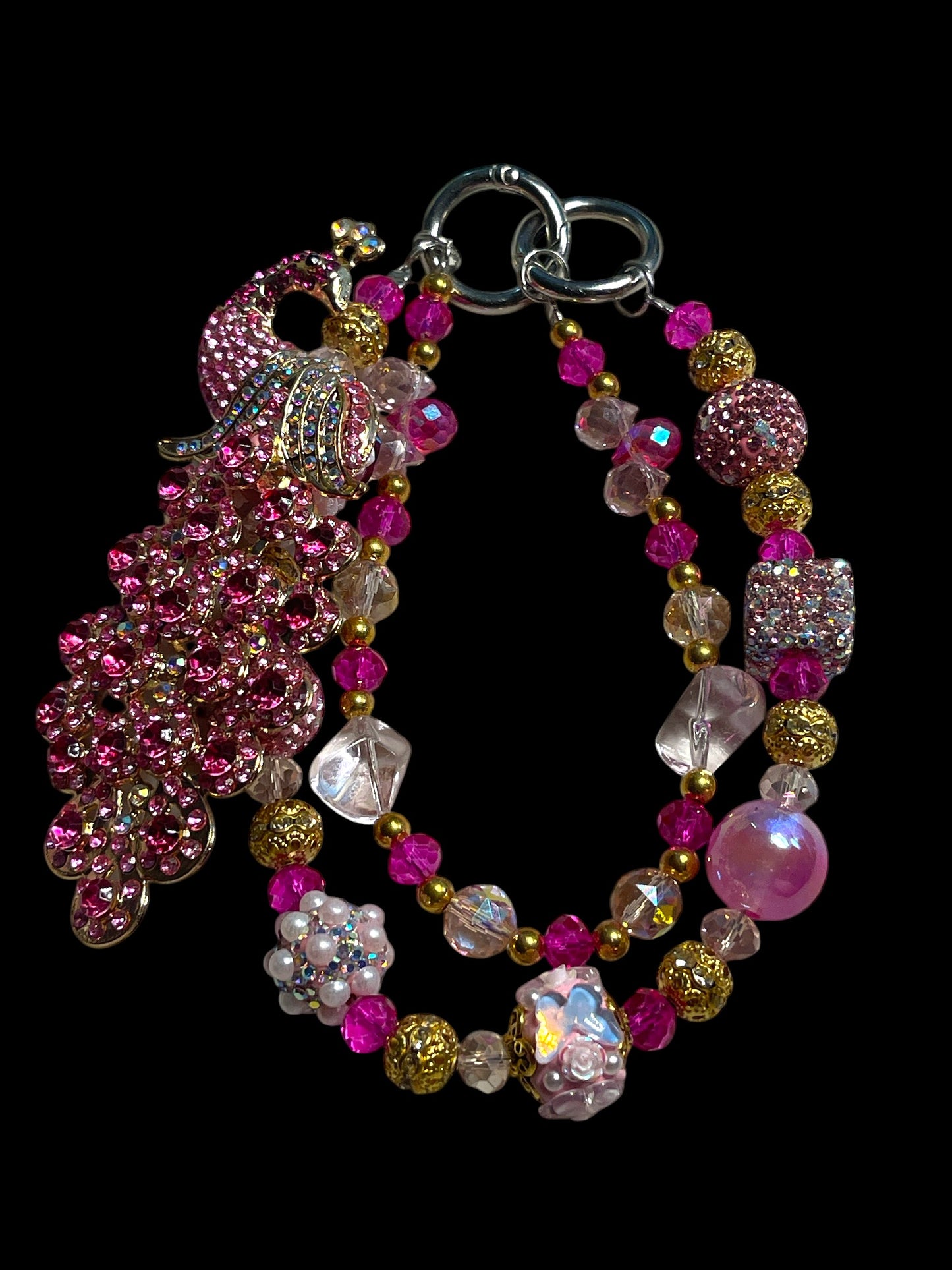 Pink Peacock Double Phone Chain