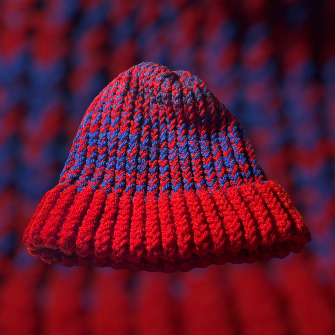 Red and Blue Handmade Knitted Hat