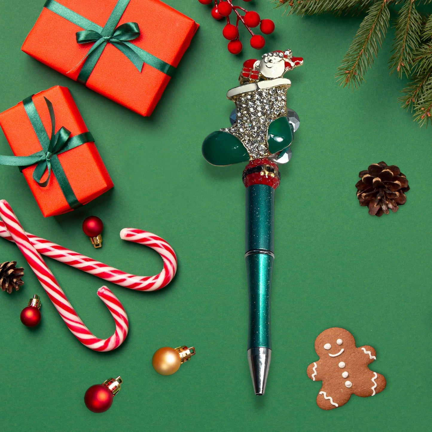 Santa Stocking Pen with Beautiful Rhinestones