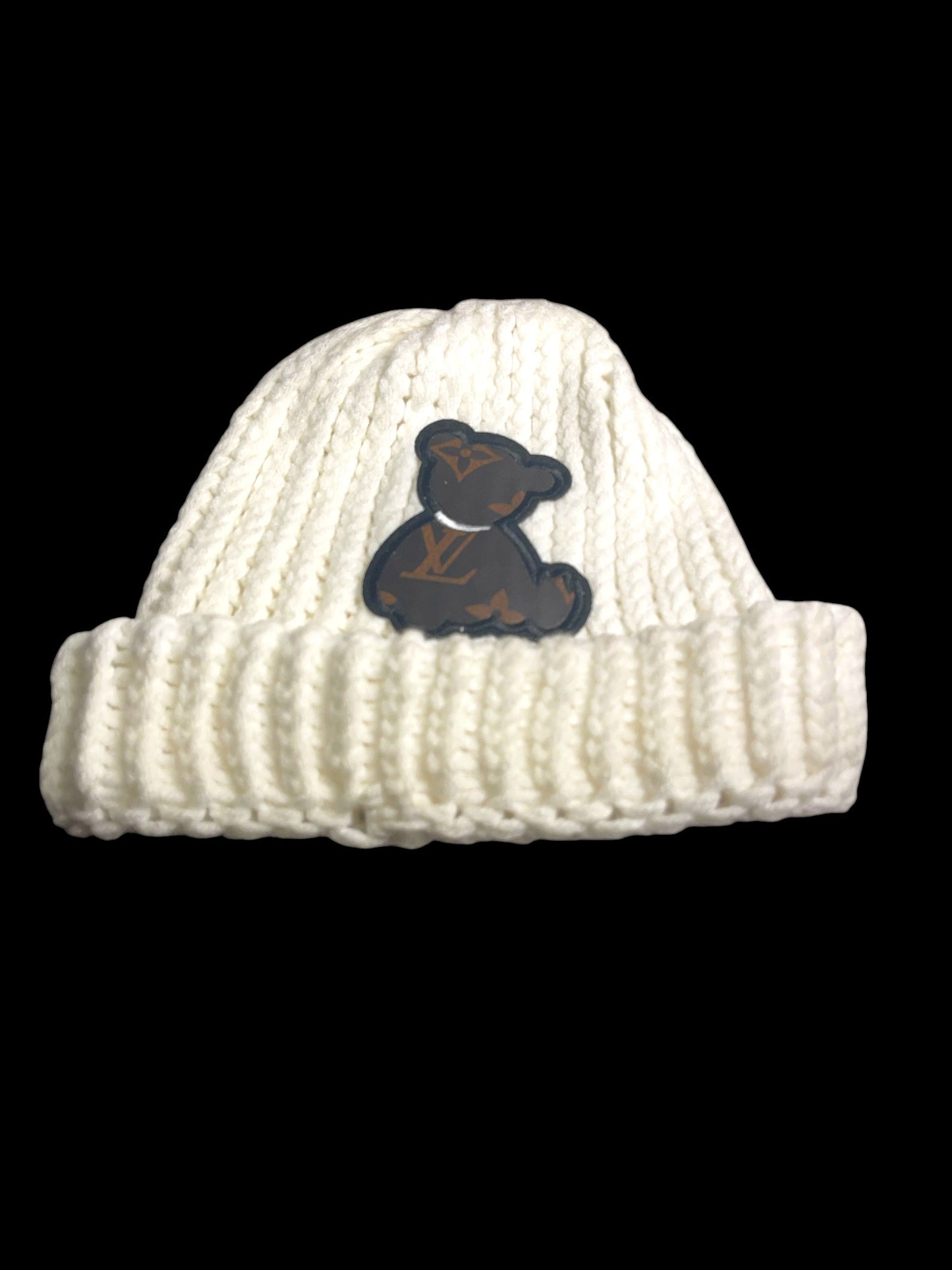 White Handmade Hat with Bear Design