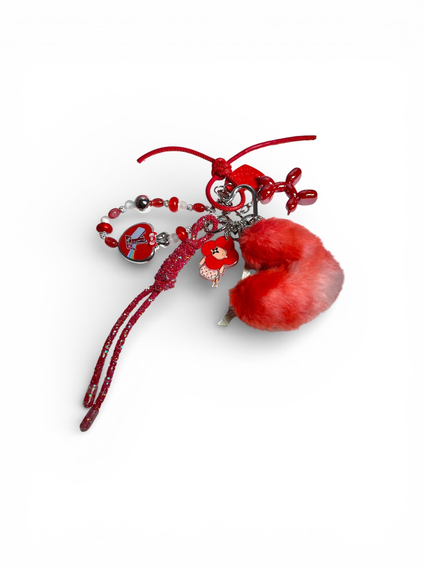 Red and White L V Bag Charm