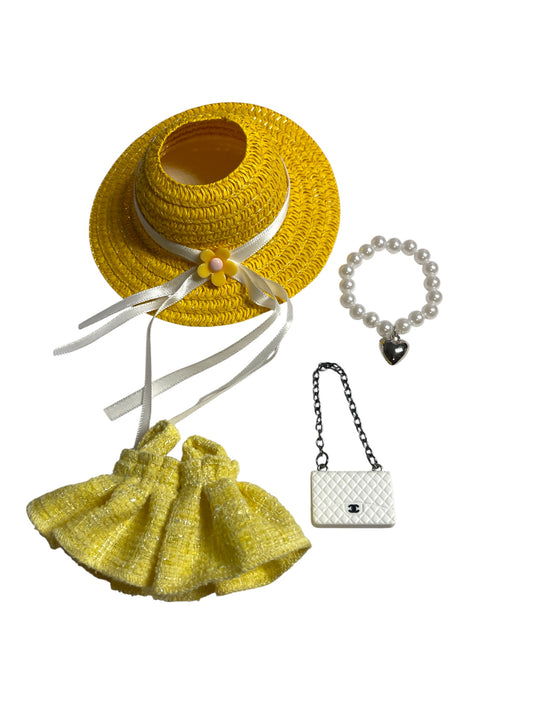 Labubu Yellow Dress with Designer Purse
