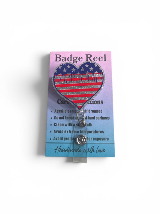 American Flag Heart Shape Badge Reel
