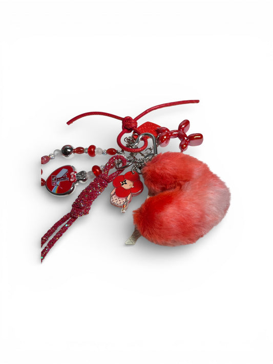 Red and White L V Bag Charm