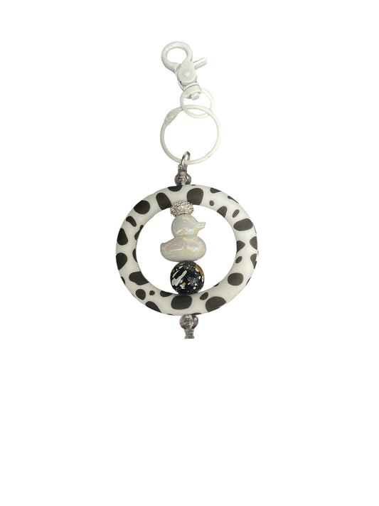 Elegant Black White Duck Keychain
