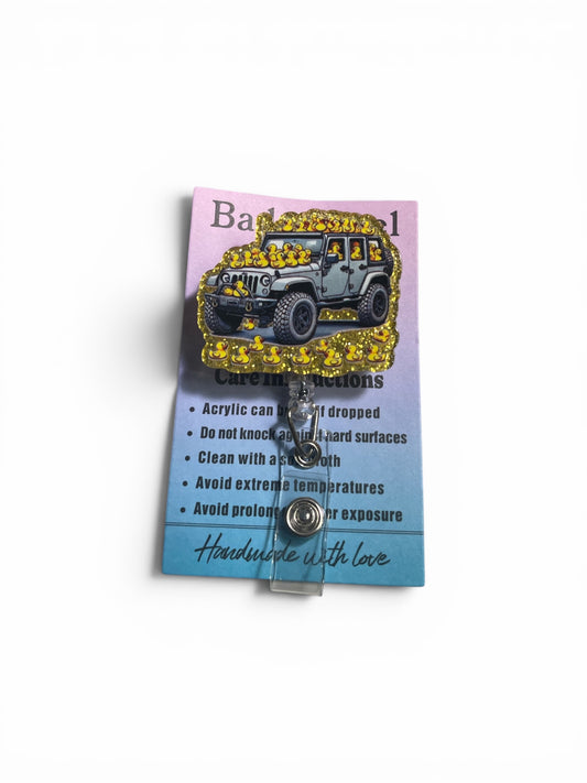 Gray Jeep with Ducks Badge Reel