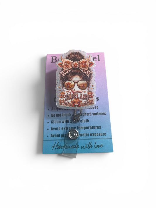 Mama Highland Cow Badge Reel