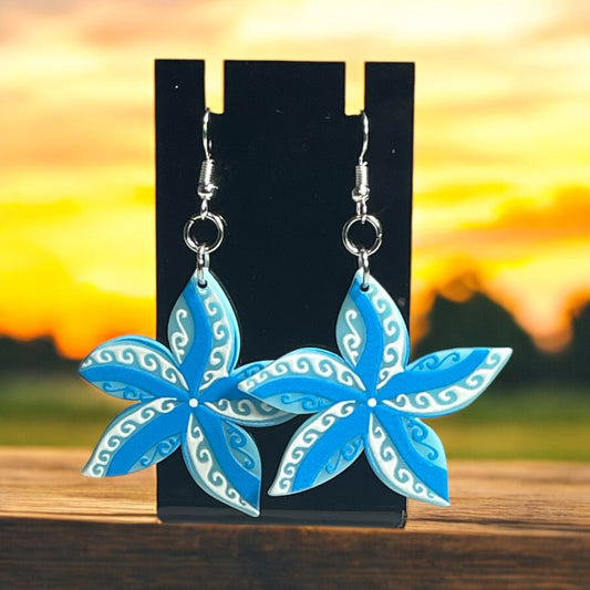 Blue and White Star Earrings