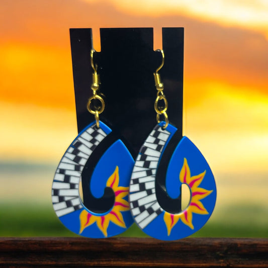 Blue Sun Inspired Earrings Gold Hooks