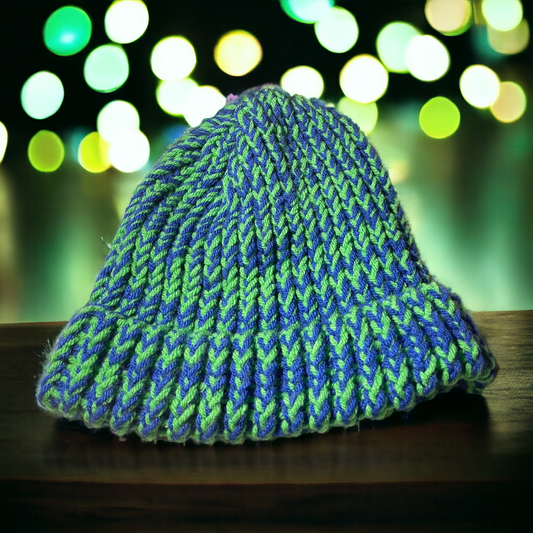 Blue and Green Handmade Knitted Hat