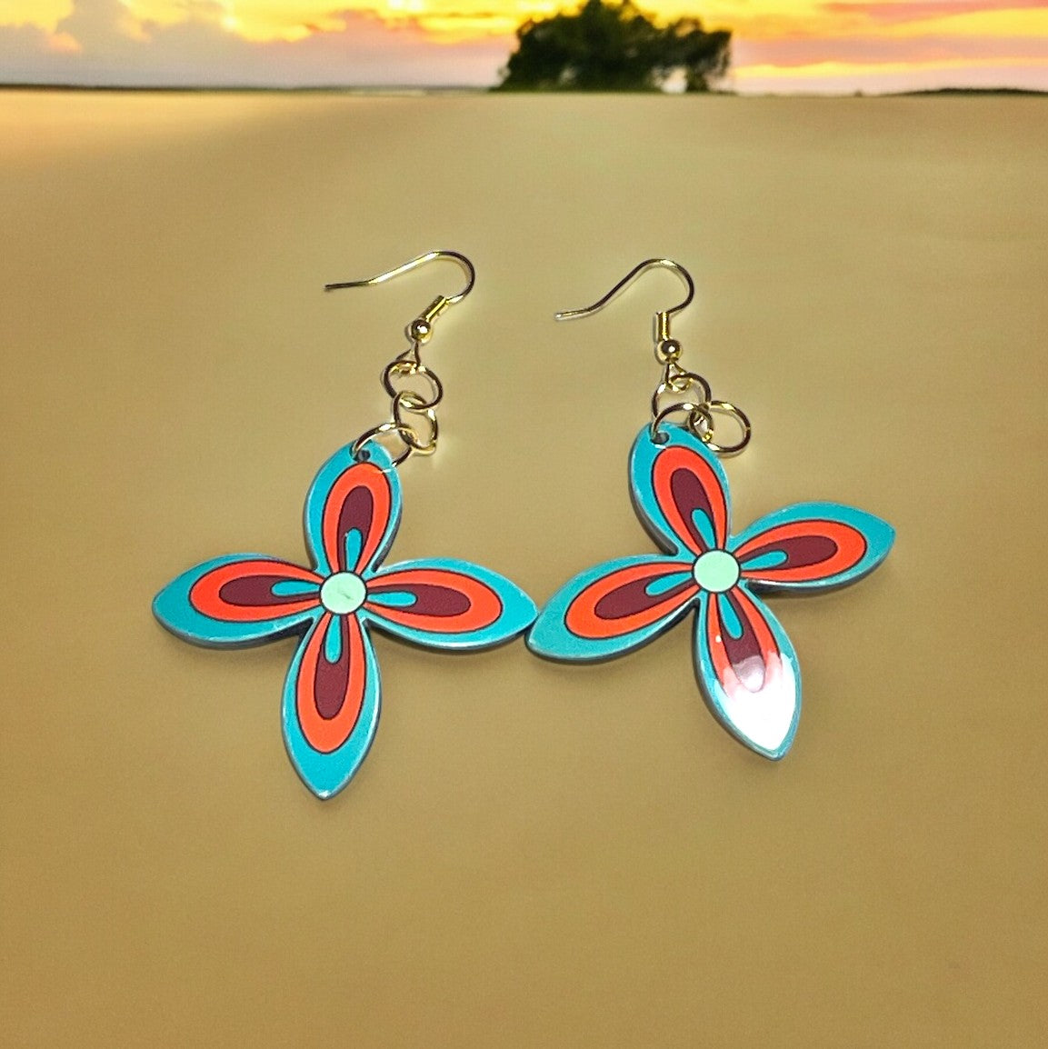 Teal and Orange Star Shape Earrings