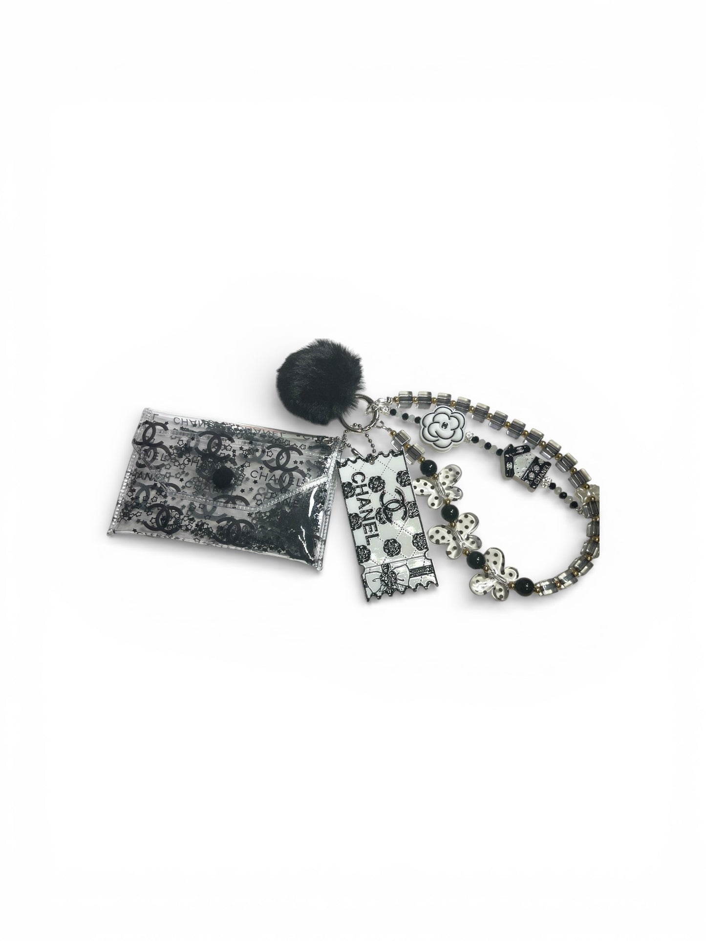 Black and White CC Bag Charm Wristlet