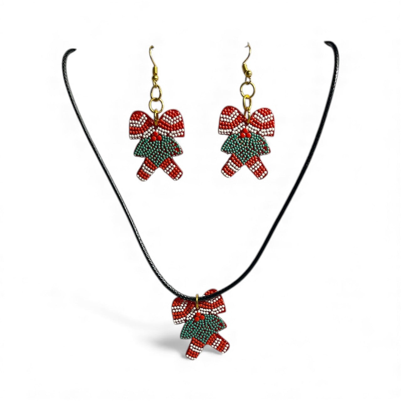 Christmas Candy Cane Necklace and Earring Set