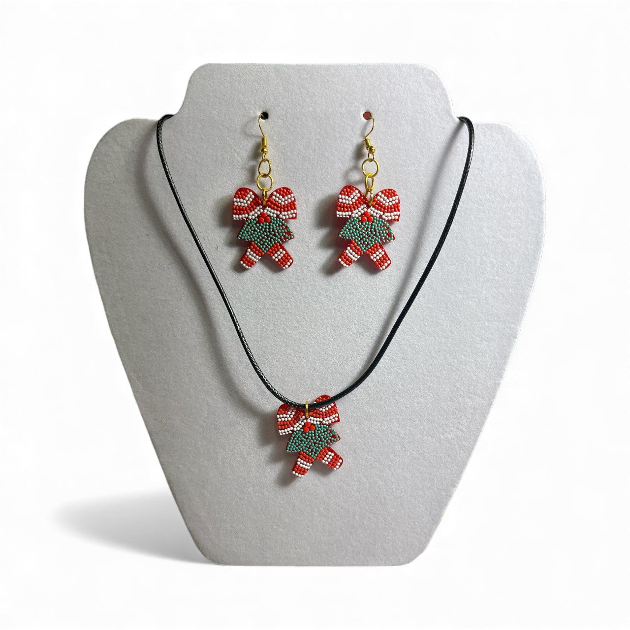 Christmas Candy Cane Necklace and Earring Set