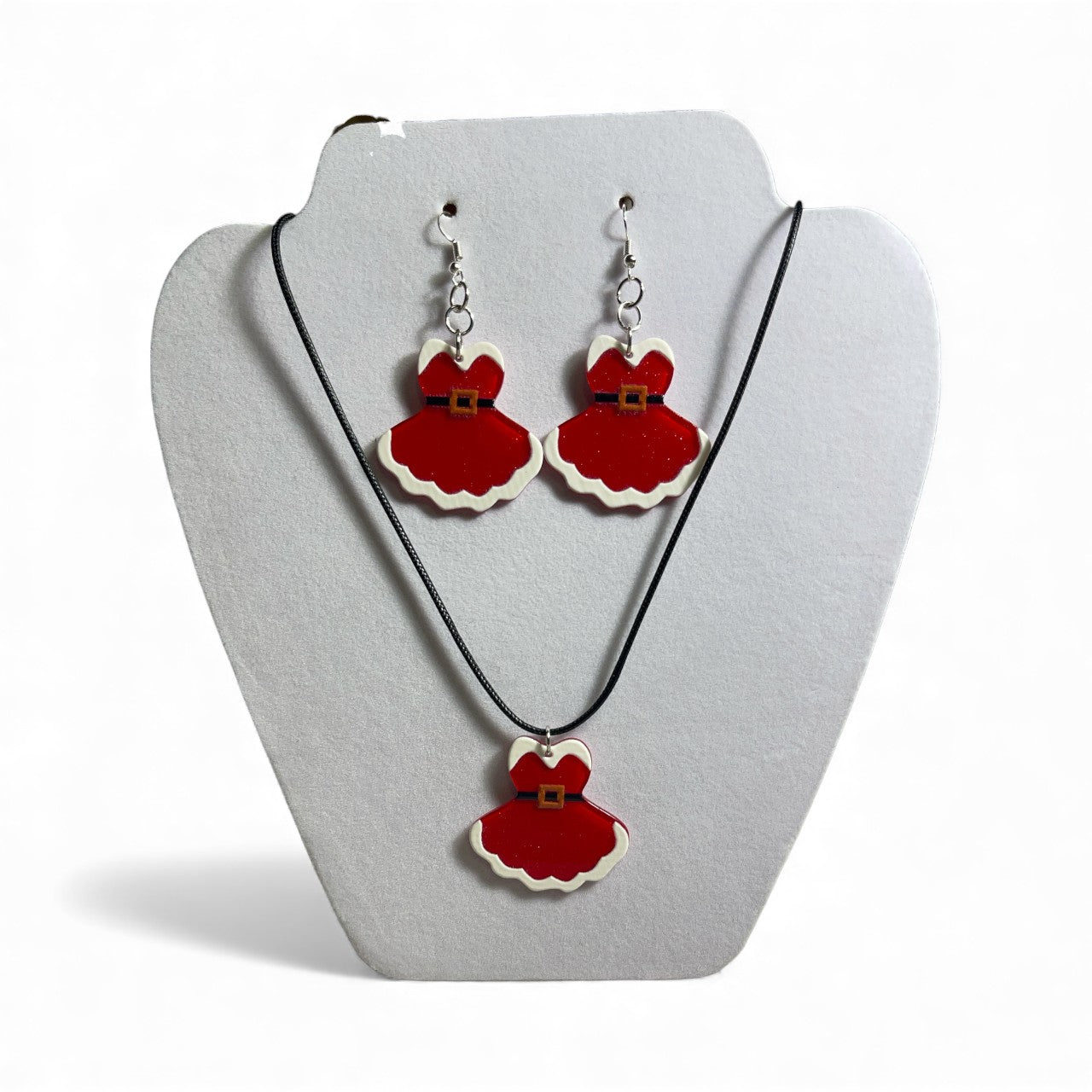 Christmas Dress Necklace and Earring Set (Silver)