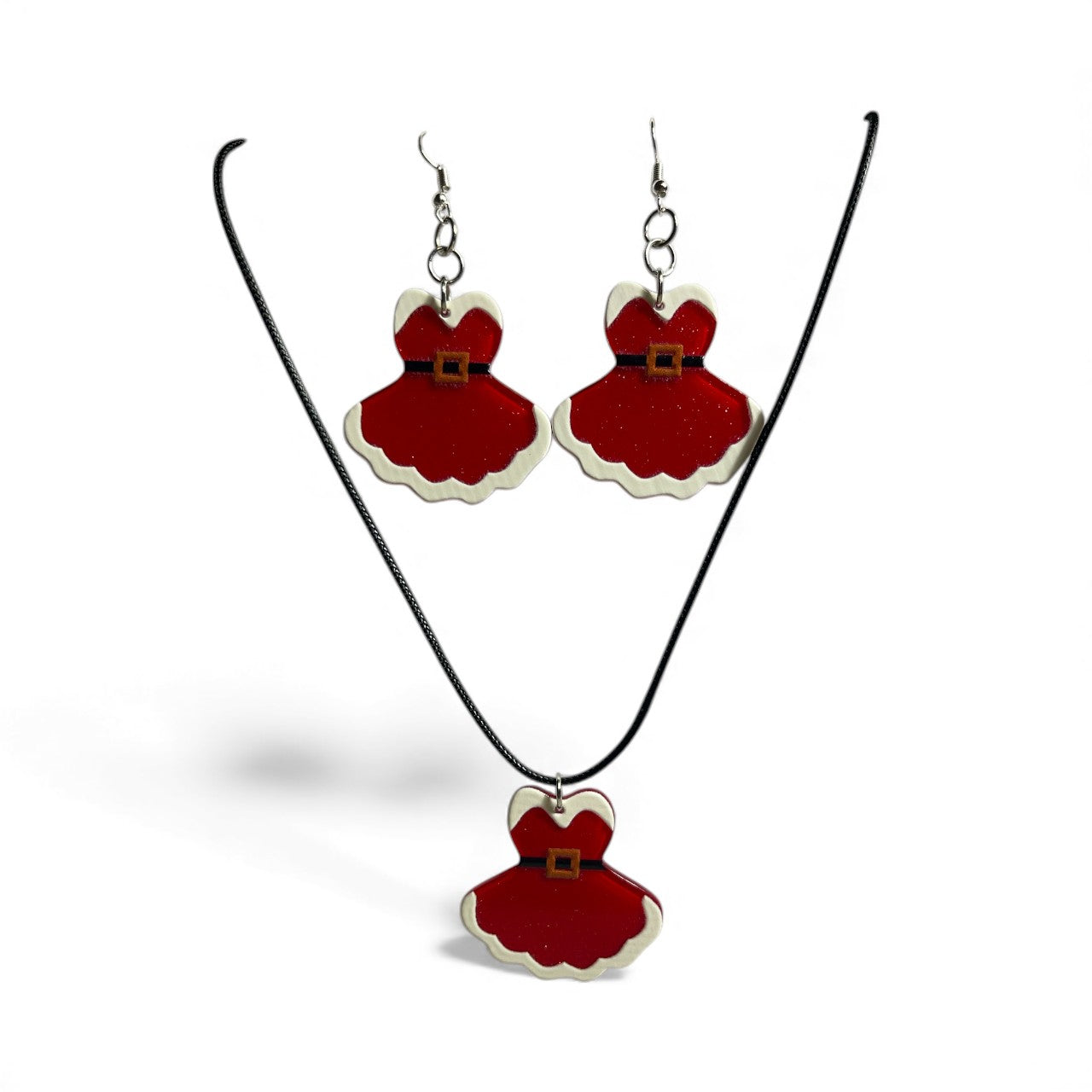 Christmas Dress Necklace and Earring Set (Silver)