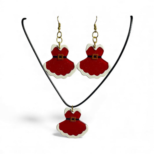 Christmas Dress Necklace and Earring Set (Gold)