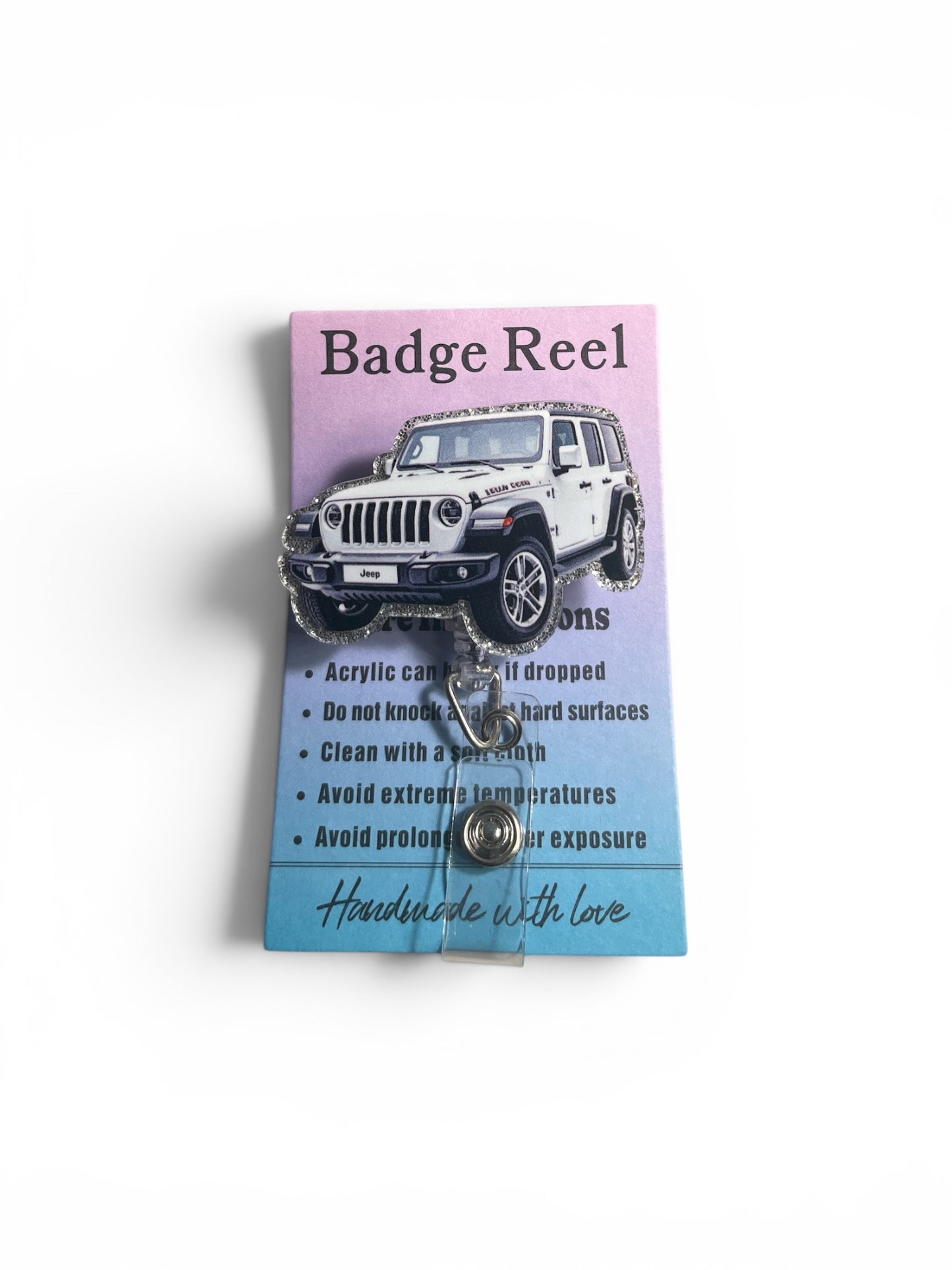 White Jeep Side View Badge Reel