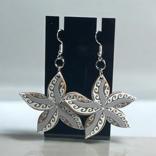 Dark Gray and White Star Earrings