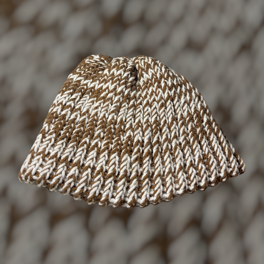 Brown and White Handmade Knitted Hat