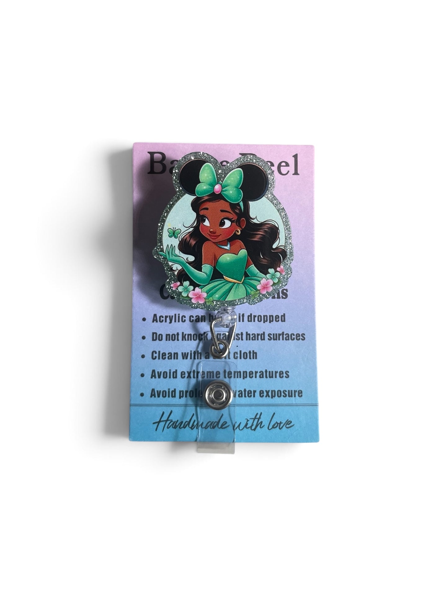 Princess Tiana with Minnie Ears Badge Reel