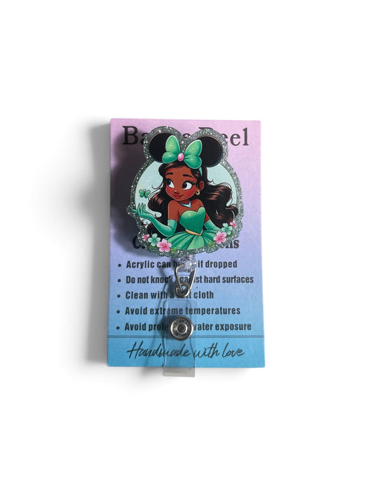 Princess Tiana with Minnie Ears Badge Reel