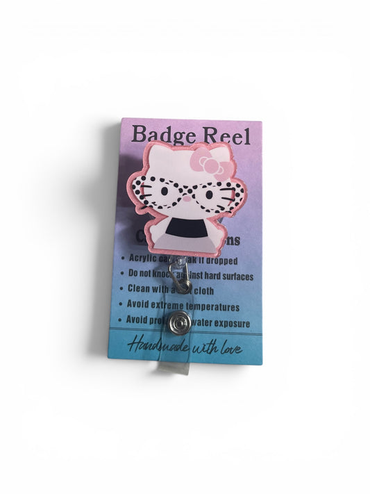 Hello Kitty with Glasses Badge Reel