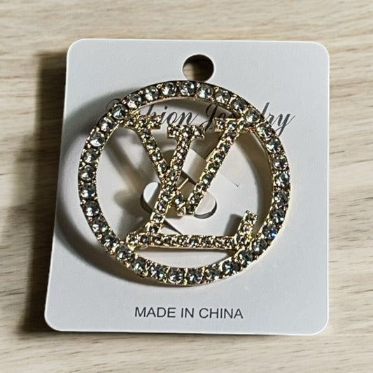 Gold LV Circle Brooch