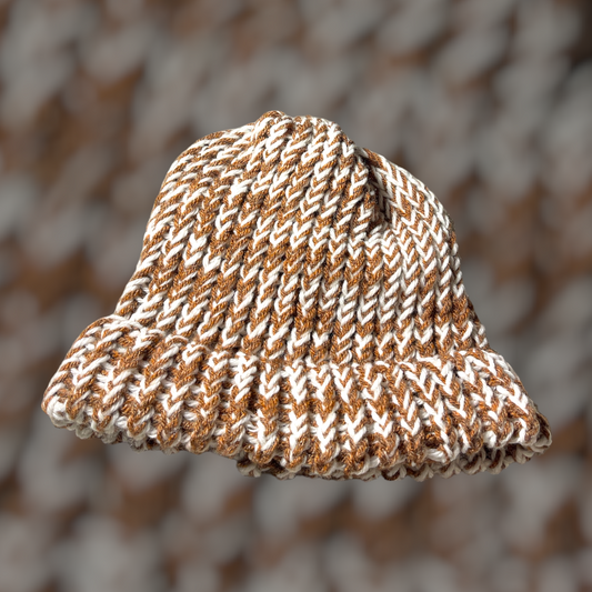 Golden Brown and White Handmade Knitted Hat