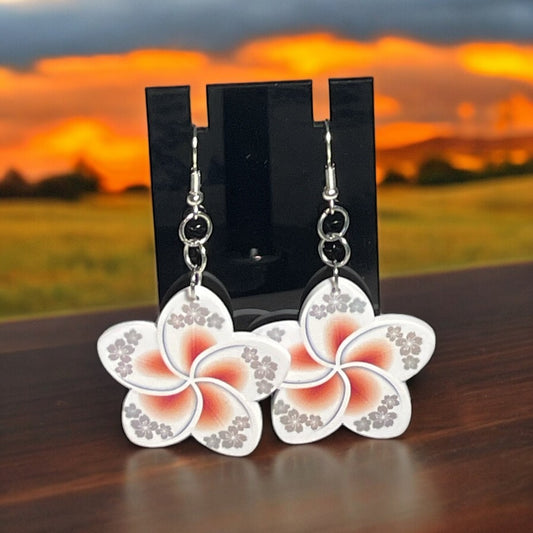 Gray and White Star Swirl with Light Red Accent Earrings