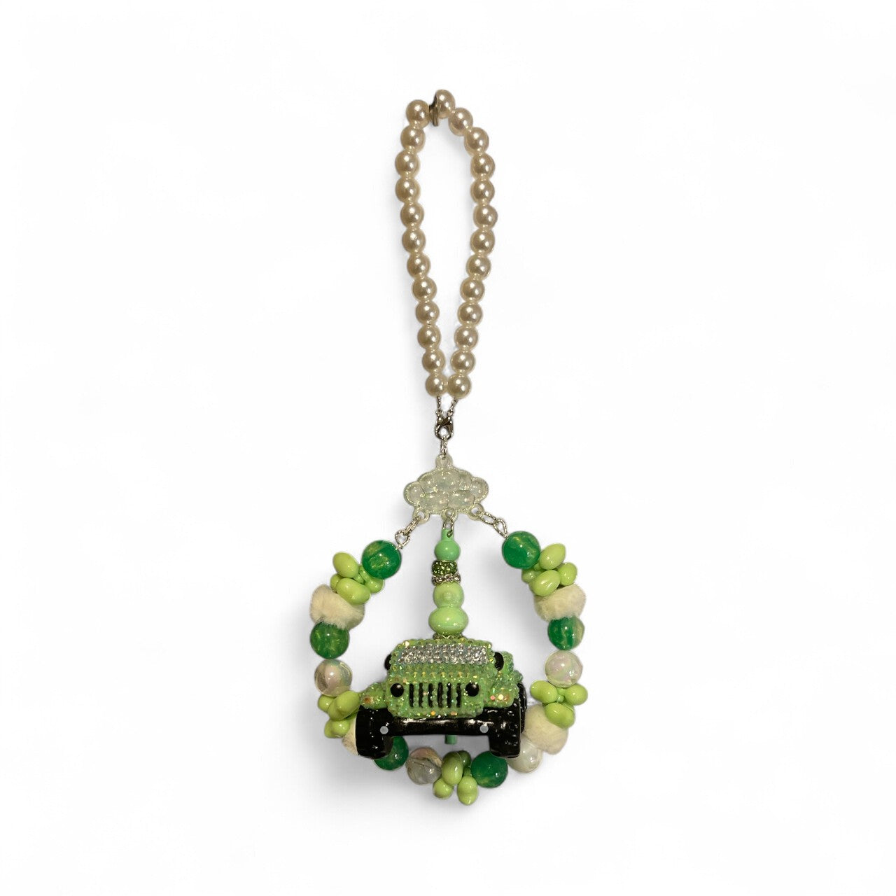 Hand Rhinestone Green and White Jeep  Duck Hanger
