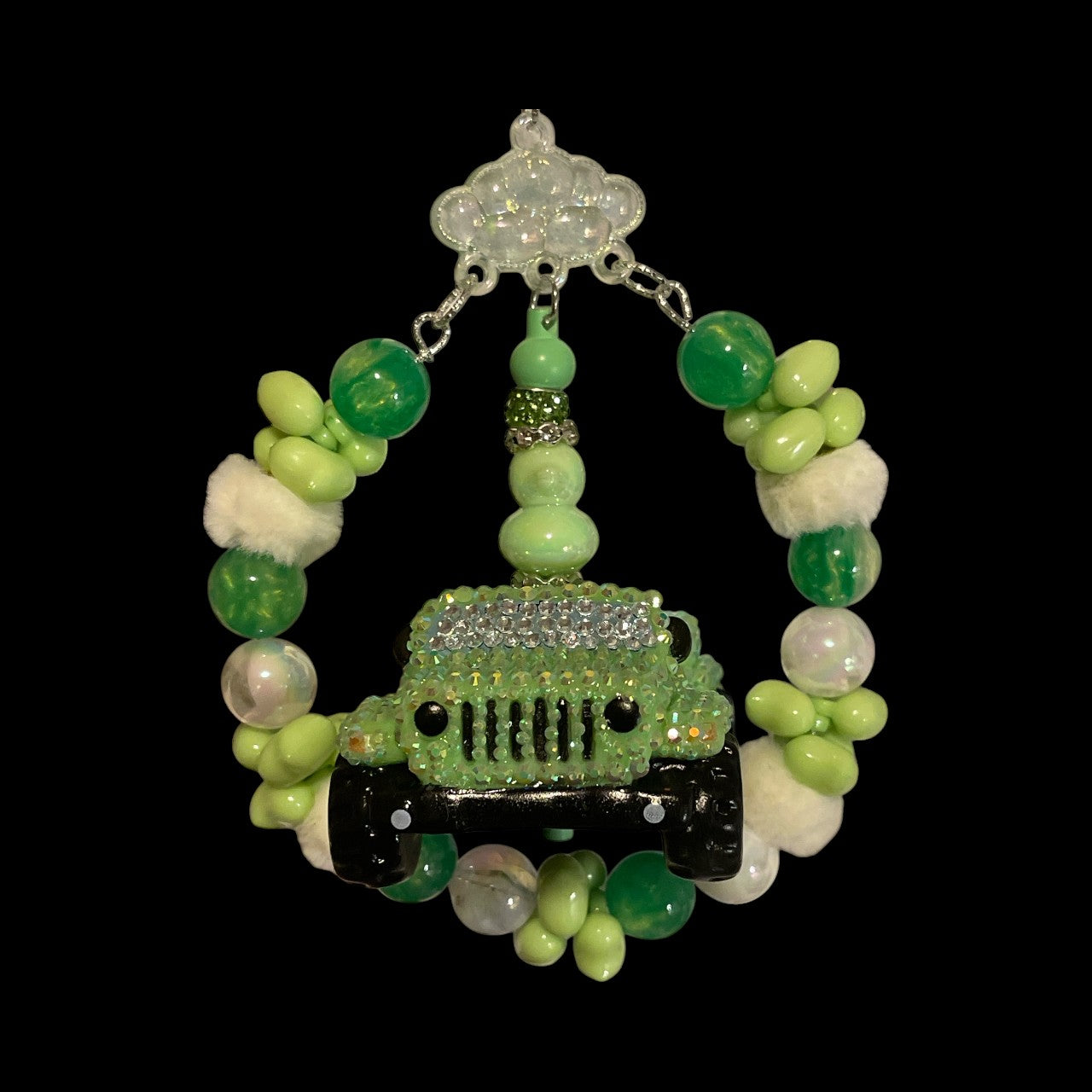 Hand Rhinestone Green and White Jeep  Duck Hanger