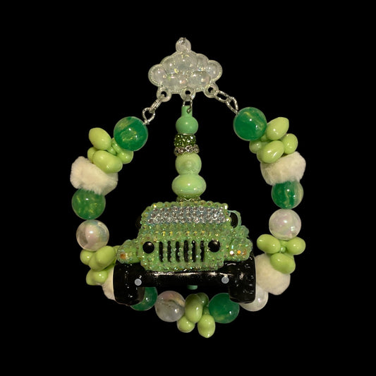 Hand Rhinestone Green and White Jeep  Duck Hanger