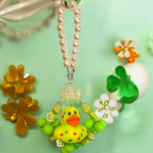 Green Polka Duck Rearview Mirror Hanger