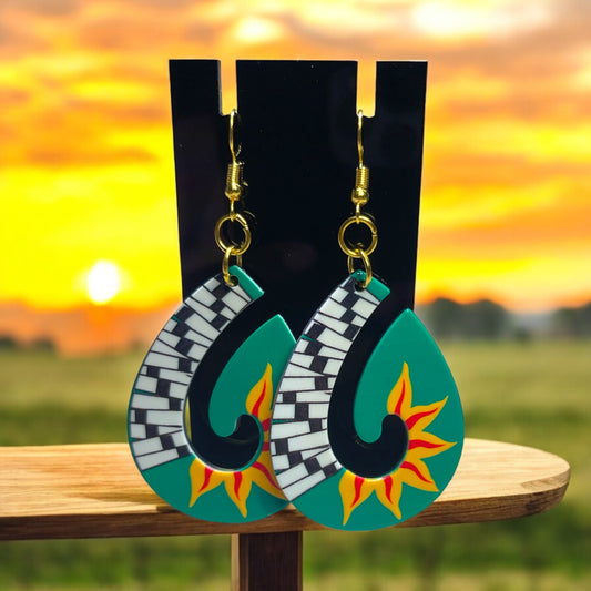 Green Sun Inspired Earrings Gold Hooks